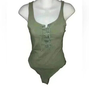 Garage Knit‎ Army Green Lace Front Body Suit, Size Large